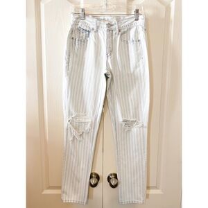 American Eagle striped Tomgirl distressed jeans 0